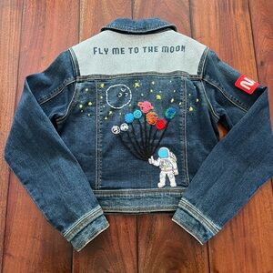 Girls Hand Embroidered Space-themed Denim Jacket